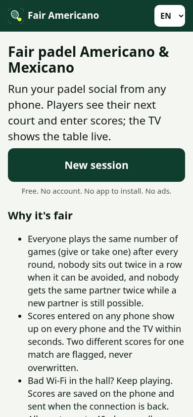 Fair Americano mobile view