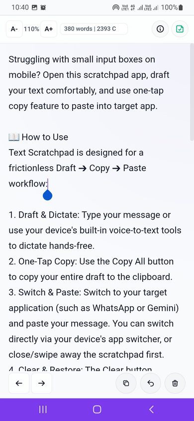 Scratchpad mobile view