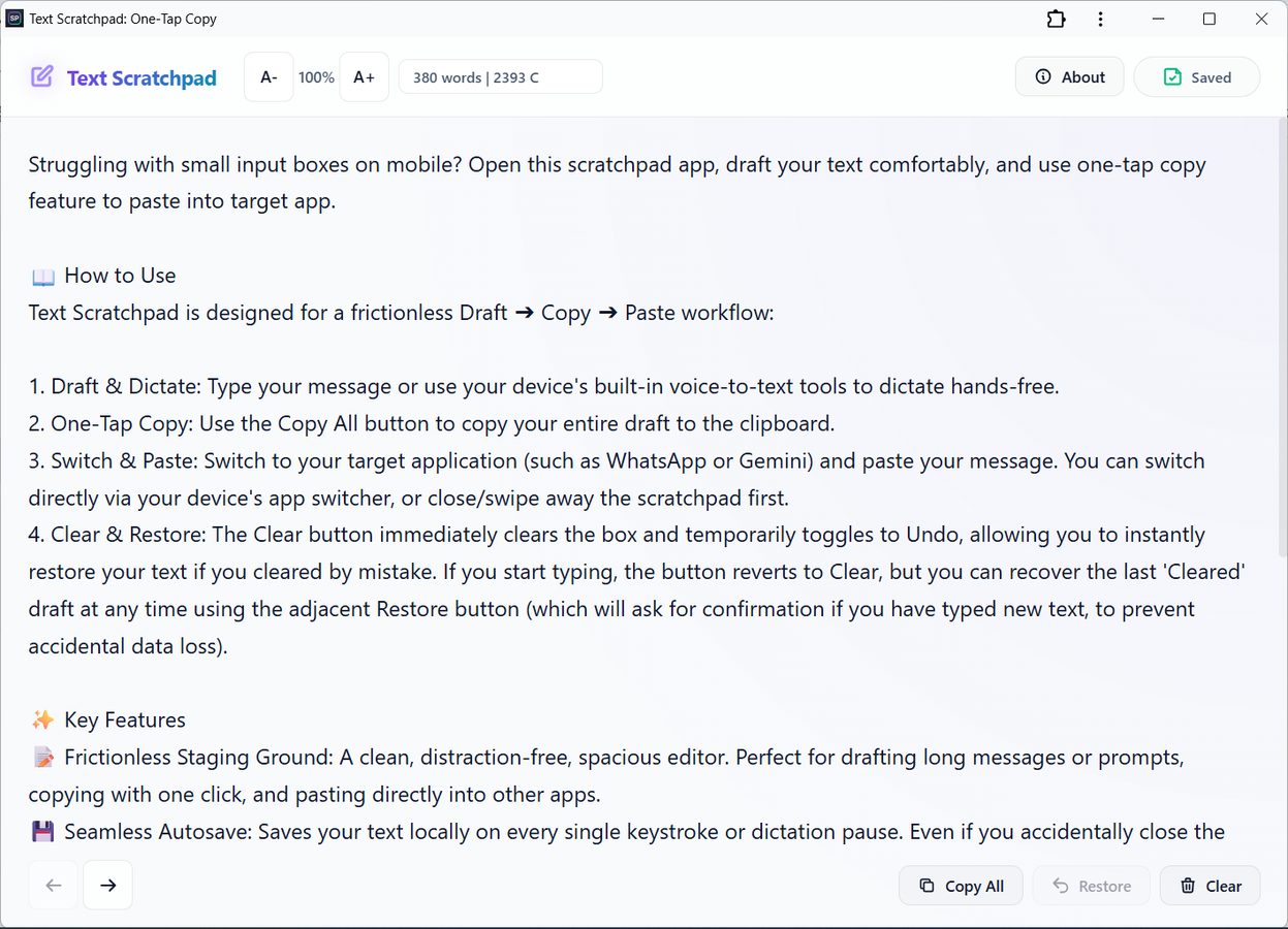 Scratchpad desktop view