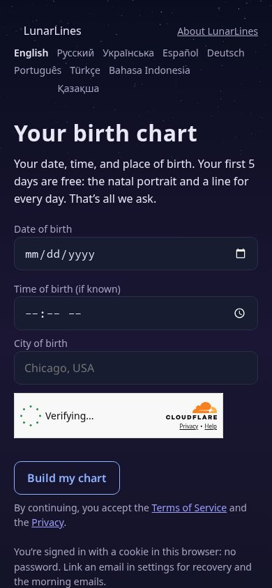 LunarLines mobile view